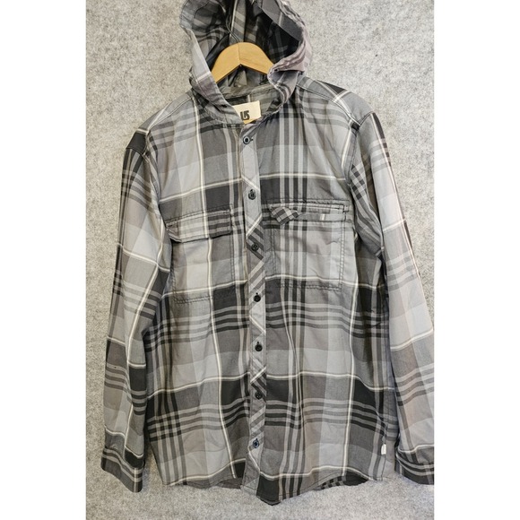 BURTON‎ Dry Ride Men's M Shirt Shacket Hooded Gray Plaid Button Up Ski Gorpcore - Picture 1 of 11
